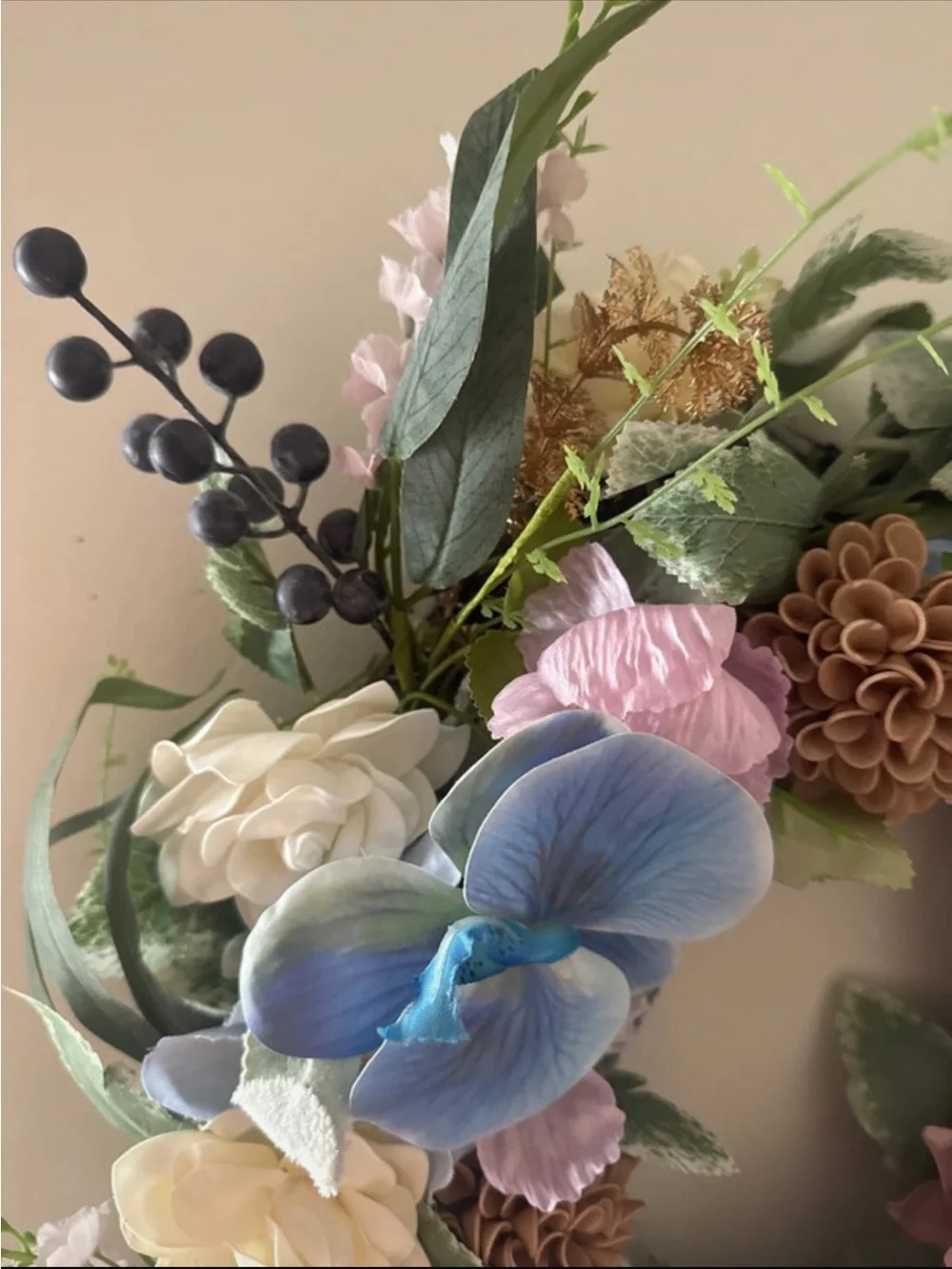Elegant Blue & Pink Mixed Floral Wreath - Home Accents